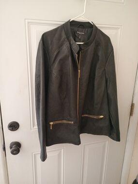 Baccini Black Faux Leather Jacket with Gold Zippers